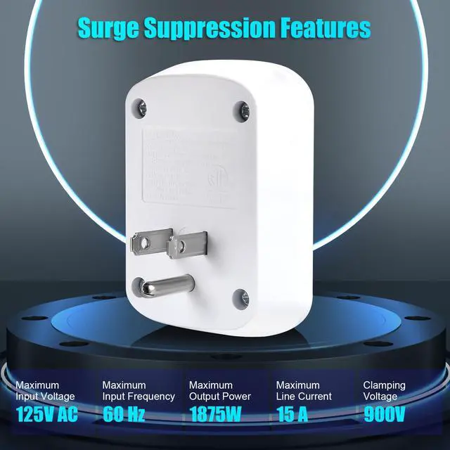 Alt view image 3 of 7 - Single Surge Protector Plug, ETL Listed Grounded Outlet Wall Tap Adapter | with Indicator Light,1-Outlet,2200 Joules/15A/1875W, White, 2Pack, LA-9A-10, Ideal For Protecting Electronic