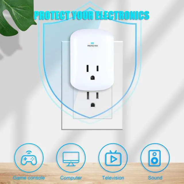 Alt view image 4 of 7 - Single Surge Protector Plug, ETL Listed Grounded Outlet Wall Tap Adapter | with Indicator Light,1-Outlet,2200 Joules/15A/1875W, White, 2Pack, LA-9A-10, Ideal For Protecting Electronic