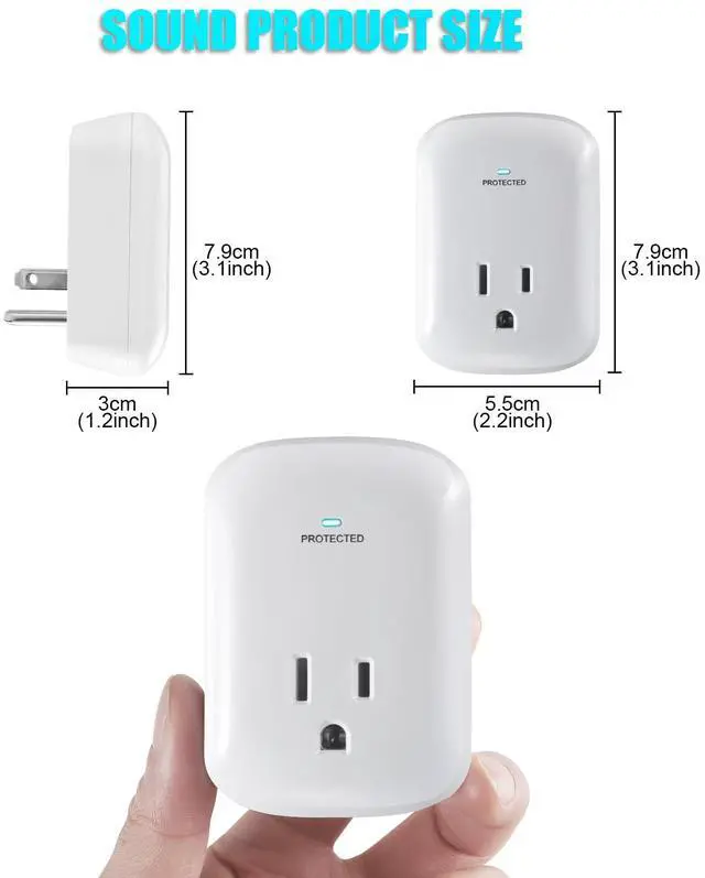 Alt view image 5 of 7 - Single Surge Protector Plug, ETL Listed Grounded Outlet Wall Tap Adapter | with Indicator Light,1-Outlet,2200 Joules/15A/1875W, White, 2Pack, LA-9A-10, Ideal For Protecting Electronic