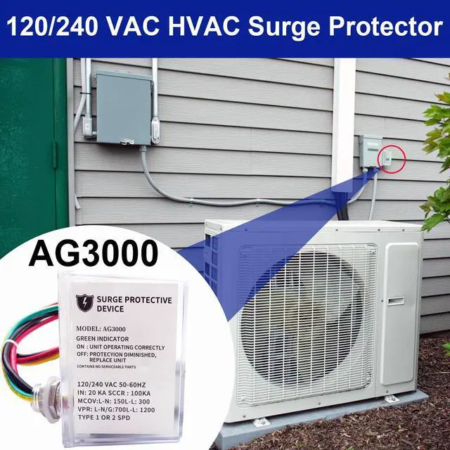Alt view image 2 of 7 - AG3000 HVAC Surge Protector 120/240V, Mini Split & AC Protection Device | with TPMOV Tech, 3-Mode Whole House Protective Device Hardwired for Heat Pump & Condenser, NEMA 4X Watertight, LED Indicator