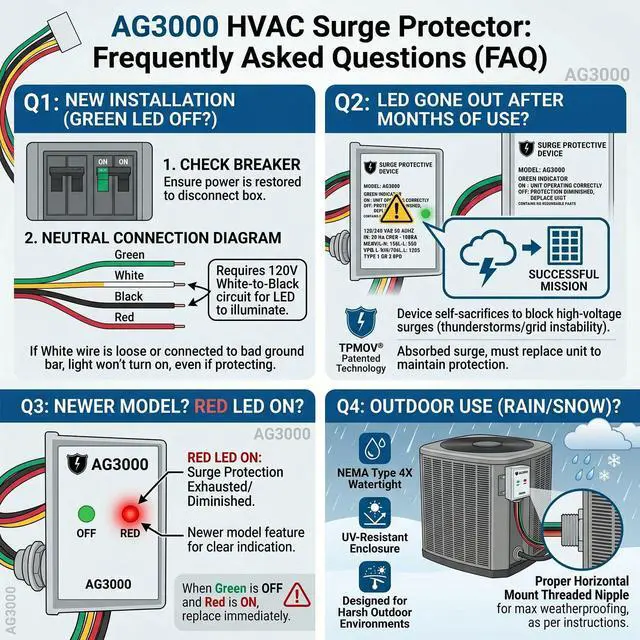 Alt view image 4 of 7 - AG3000 HVAC Surge Protector 120/240V, Mini Split & AC Protection Device | with TPMOV Tech, 3-Mode Whole House Protective Device Hardwired for Heat Pump & Condenser, NEMA 4X Watertight, LED Indicator