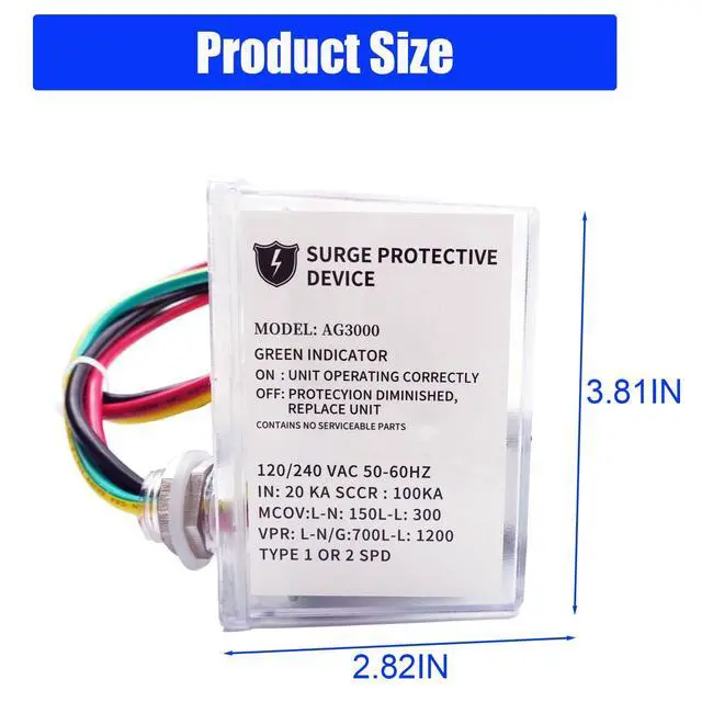 Alt view image 7 of 7 - AG3000 HVAC Surge Protector 120/240V, Mini Split & AC Protection Device | with TPMOV Tech, 3-Mode Whole House Protective Device Hardwired for Heat Pump & Condenser, NEMA 4X Watertight, LED Indicator