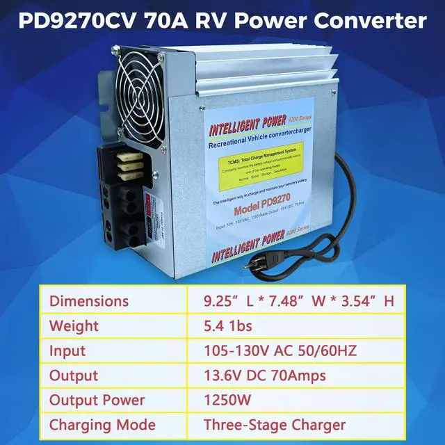Alt view image 2 of 7 - PD9270 70A RV Power Converter Charger | Direct Replacement for PD9270C and Inteli-Power PD9200 Series| Auto 3-Stage Battery Charging| 120v to 12v Power Converter