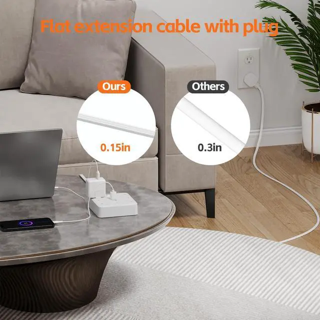 Alt view image 7 of 7 - Surge Protector Power Strip, 6 Outlets, 4 USB, 10FT Flat Plug, White | 10FT 16AWG Cord, 6AC+4USB(3 USB-A+1 USB-C), 900J Surge, UL Tested, 1875W, Wall Mount, Office15A