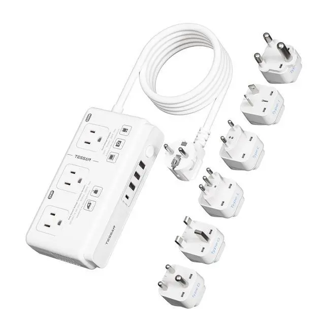 Main image of Voltage Converter US to Europe 220 to 110, Universal Travel Adapter | 6 FT, 4 USB Ports (1 USB C), 3 AC and EU UK AU IT IN ZA Plug Power Adapter, Step Down Transformer
