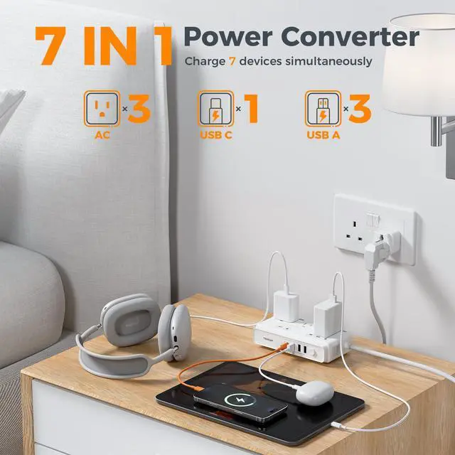 Alt view image 6 of 7 - Voltage Converter US to Europe 220 to 110, Universal Travel Adapter | 6 FT, 4 USB Ports (1 USB C), 3 AC and EU UK AU IT IN ZA Plug Power Adapter, Step Down Transformer