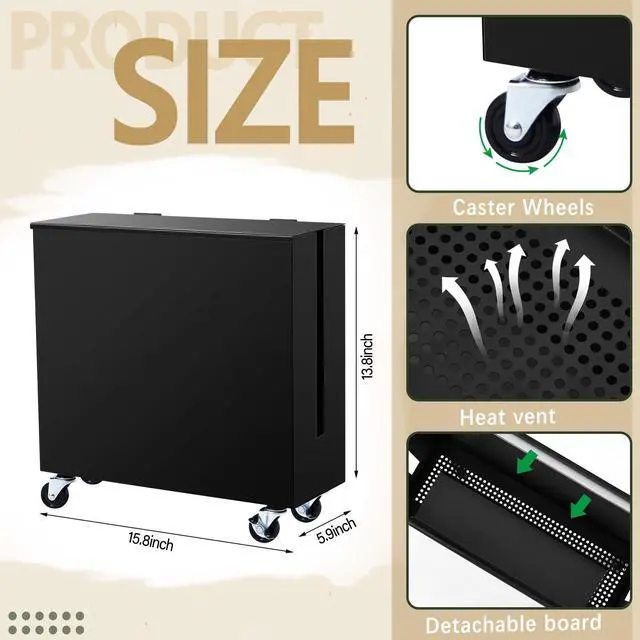 Alt view image 2 of 6 - Extra Large Cable Management Box with Caster Wheels Adjustable Cord Hider Box for Power Strip Metal Router Hider Organizer Surge Protector Storage Organizer for Office, Home(Black)