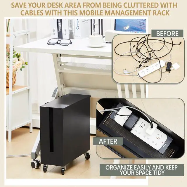 Alt view image 3 of 6 - Extra Large Cable Management Box with Caster Wheels Adjustable Cord Hider Box for Power Strip Metal Router Hider Organizer Surge Protector Storage Organizer for Office, Home(Black)