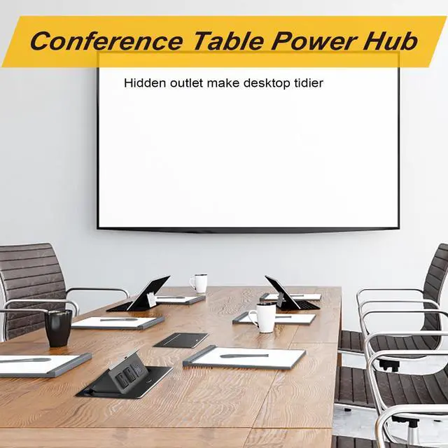 Alt view image 5 of 7 - UL Listed Recessed Power Strip, Pop Up Power Cover Box Desktop Socket with PD 20W USB C Charging Ports, Stainless Steel Receptacle Outlet for Conference Room Countertop (Black-USB C)