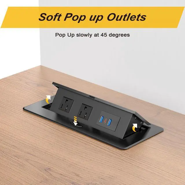Alt view image 6 of 7 - UL Listed Recessed Power Strip, Pop Up Power Cover Box Desktop Socket with PD 20W USB C Charging Ports, Stainless Steel Receptacle Outlet for Conference Room Countertop (Black-USB C)