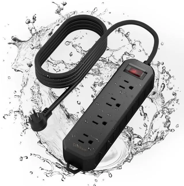 Main image of Outdoor Power Strip Weatherproof, 6FT Extension Cord Waterproof | 4 Outlets 1 Switch, Surge Protector 1700J, Wall Mountable for Home Office and Patio Christmas Lights, Black