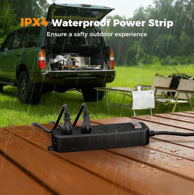 Alt view image 2 of 7 - Outdoor Power Strip Weatherproof, 6FT Extension Cord Waterproof | 4 Outlets 1 Switch, Surge Protector 1700J, Wall Mountable for Home Office and Patio Christmas Lights, Black