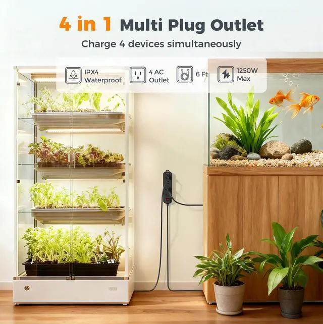 Alt view image 6 of 7 - Outdoor Power Strip Weatherproof, 6FT Extension Cord Waterproof | 4 Outlets 1 Switch, Surge Protector 1700J, Wall Mountable for Home Office and Patio Christmas Lights, Black