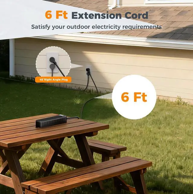 Alt view image 4 of 7 - Outdoor Power Strip Weatherproof, 6FT Extension Cord Waterproof | 4 Outlets 1 Switch, Surge Protector 1700J, Wall Mountable for Home Office and Patio Christmas Lights, Black