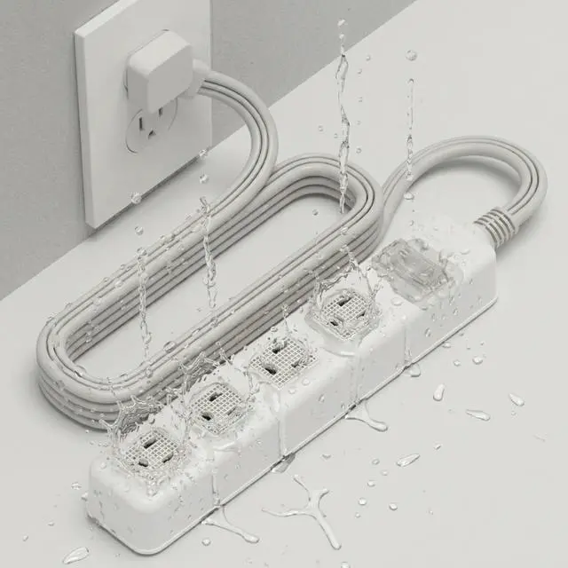 Main image of Auto Shut-Off Safety Power Strip, IPX4 Waterproof, Electrical Safety, Patented, ETL Listed, 4Outlet Flat Plug, White, 10ft Cord, V0 Fire-Retardant, Overload Protection, Home & Kitchen Daily Use