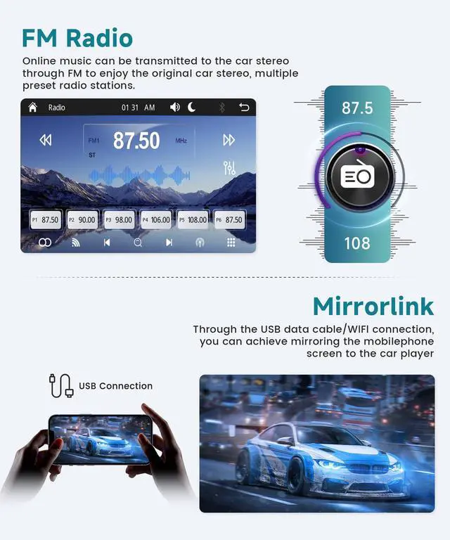 Alt view image 5 of 7 - Single Din Flip Out Radio with Wireless/Wired Carplay Android Auto, 7" IPS Touchscreen Stereo Single Din Flip Out Radio with YouTube BT Mirror Link FM USB/AUX/Type-C Ports SWC Backup Camera