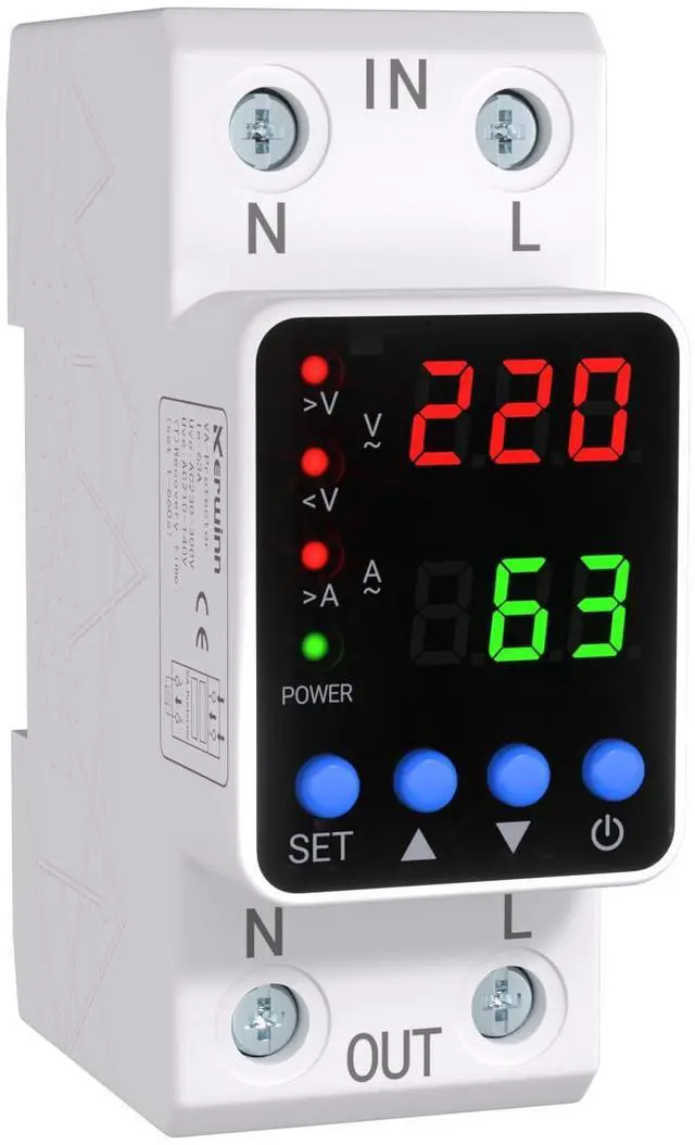 Main image of Adjustable Voltage Protector 110V/220V, 80210V Undervoltage 130300V Overvoltage, Overcurrent Protection,163A Adjustable Smart Circuit Breaker, AC DIN Rail Voltage Stabilizer(White)