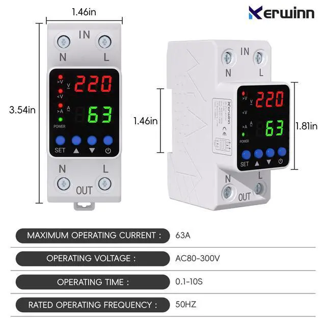Alt view image 3 of 7 - Adjustable Voltage Protector 110V/220V, 80210V Undervoltage 130300V Overvoltage, Overcurrent Protection,163A Adjustable Smart Circuit Breaker, AC DIN Rail Voltage Stabilizer(White)