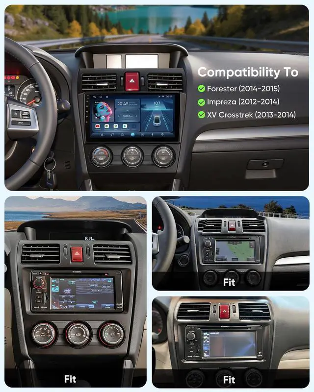 Alt view image 3 of 7 - 9" QLED Car Stereo for Subaru XV Crosstrek 2013-2014 / Impreza 2012-2014 / Forester 2014-2015 Supports OEM Rear View Camera SWC, Wireless Apple CarPlay/Android Auto, Android 14 Quad Core 2GB+32GB