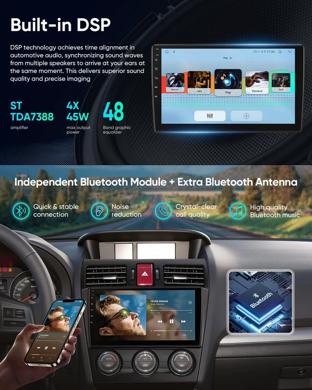 Alt view image 6 of 7 - 9" QLED Car Stereo for Subaru XV Crosstrek 2013-2014 / Impreza 2012-2014 / Forester 2014-2015 Supports OEM Rear View Camera SWC, Wireless Apple CarPlay/Android Auto, Android 14 Quad Core 2GB+32GB