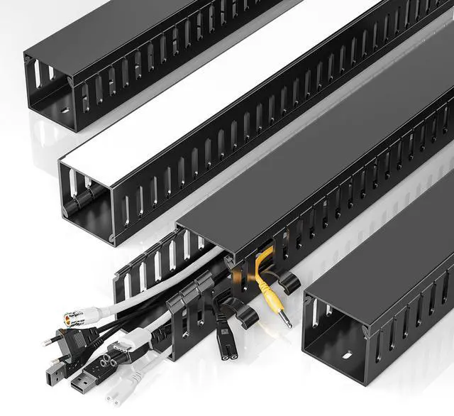 Main image of 62.8in(4x15.7in) No-Drill Large Cable Management, Under Desk Cord Organizer with Adhesive, Open Slot Cable Raceway for Home/Office/Network, Black
