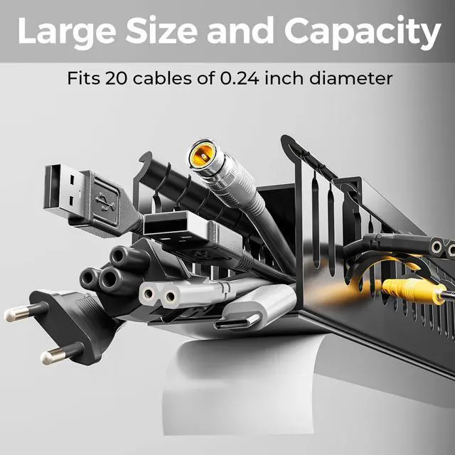 Alt view image 2 of 7 - 62.8in(4x15.7in) No-Drill Large Cable Management, Under Desk Cord Organizer with Adhesive, Open Slot Cable Raceway for Home/Office/Network, Black