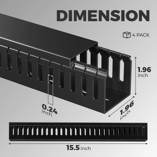 Alt view image 4 of 7 - 62.8in(4x15.7in) No-Drill Large Cable Management, Under Desk Cord Organizer with Adhesive, Open Slot Cable Raceway for Home/Office/Network, Black