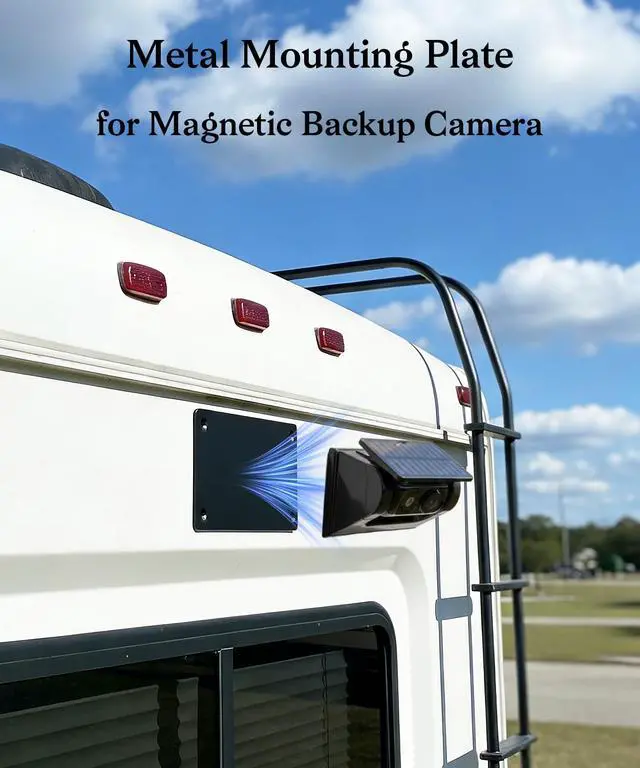 Alt view image 2 of 7 - Black Metal Mounting Plate for Magnetic Wireless Backup Camera | Iron Bracket with Adhesive or Screw Installation, Compatible with RV, Trailer, Truck, Camper