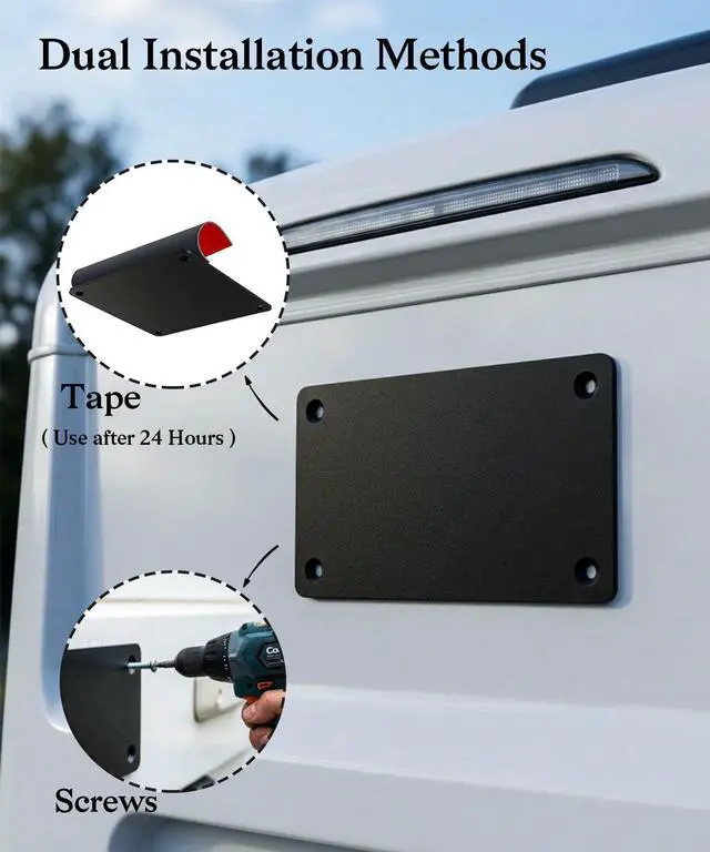 Alt view image 3 of 7 - Black Metal Mounting Plate for Magnetic Wireless Backup Camera | Iron Bracket with Adhesive or Screw Installation, Compatible with RV, Trailer, Truck, Camper