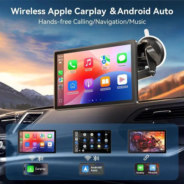 Alt view image 2 of 4 - 8.9" Wireless Carplay Screen for Apple CarPlay&Android Auto,4K Dash Camera | Car play Screen with 4K Dash Cam/1080P Backup Cam/Voice Control/GPS Navigation/OTA Update/Mirror Link/Bluetooth 5.0/AUX/FM