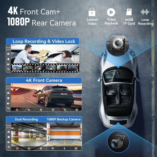 Alt view image 3 of 4 - 8.9" Wireless Carplay Screen for Apple CarPlay&Android Auto,4K Dash Camera | Car play Screen with 4K Dash Cam/1080P Backup Cam/Voice Control/GPS Navigation/OTA Update/Mirror Link/Bluetooth 5.0/AUX/FM