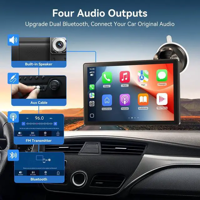 Alt view image 4 of 4 - 8.9" Wireless Carplay Screen for Apple CarPlay&Android Auto,4K Dash Camera | Car play Screen with 4K Dash Cam/1080P Backup Cam/Voice Control/GPS Navigation/OTA Update/Mirror Link/Bluetooth 5.0/AUX/FM