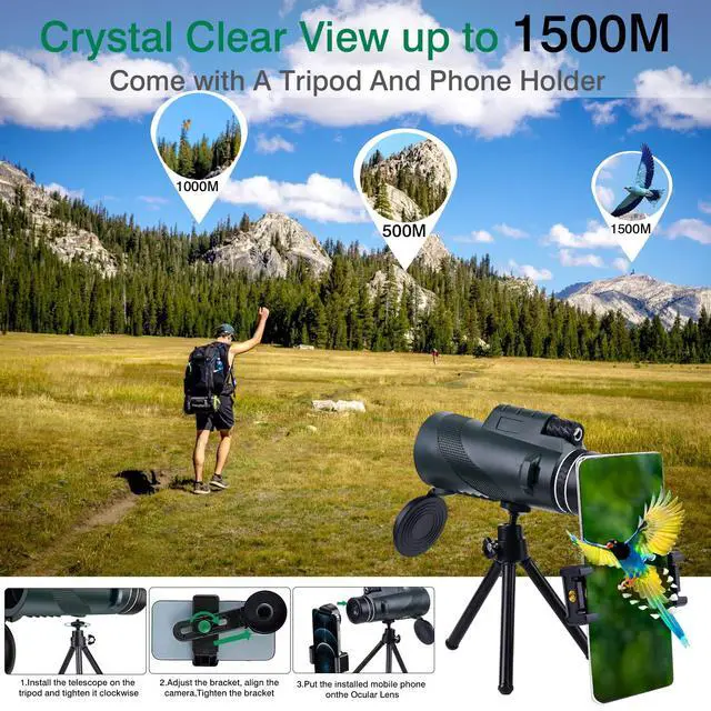 Alt view image 4 of 6 - 80x100 High-Power Binoculars Two-Piece Set with Phone Mount and Tripod, Featuring BAK4 Prisms and FMC-Coated Lenses Ideal for Hunting,Stargazing,Birdwatching,Wildlife Observation, Camping, and Hiking