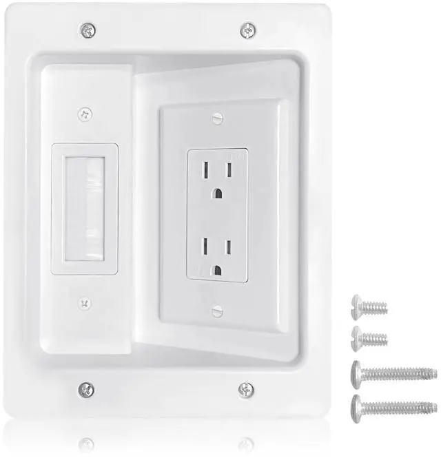 Main image of Recessed Outlet Box in Wall Cable Management Kit, Hide Cables Behind The Wall, Cable Pass Through Wall Plate Insert for TV HDMI Network Ethernet Home Theater Speaker Systems (White 6.2 * 7.9 inch)