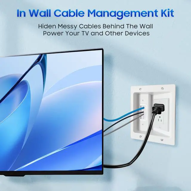 Alt view image 3 of 5 - Recessed Outlet Box in Wall Cable Management Kit, Hide Cables Behind The Wall, Cable Pass Through Wall Plate Insert for TV HDMI Network Ethernet Home Theater Speaker Systems (White 6.2 * 7.9 inch)