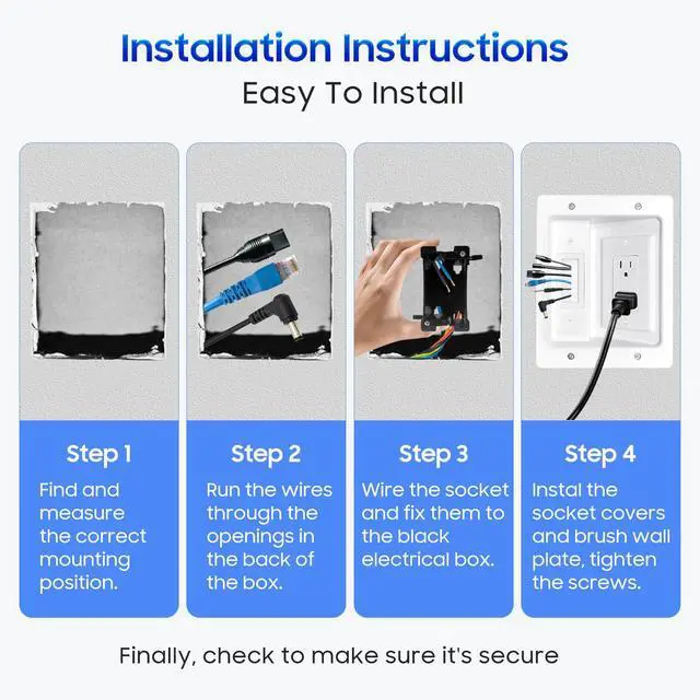 Alt view image 4 of 5 - Recessed Outlet Box in Wall Cable Management Kit, Hide Cables Behind The Wall, Cable Pass Through Wall Plate Insert for TV HDMI Network Ethernet Home Theater Speaker Systems (White 6.2 * 7.9 inch)