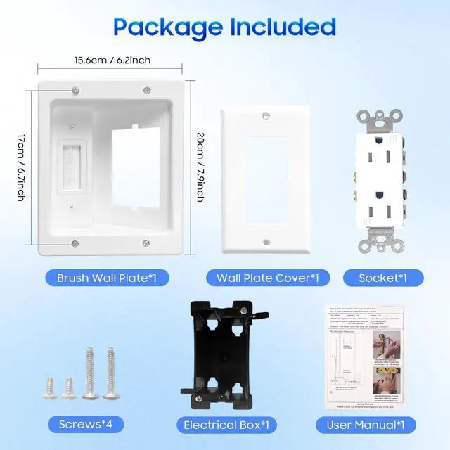 Alt view image 5 of 5 - Recessed Outlet Box in Wall Cable Management Kit, Hide Cables Behind The Wall, Cable Pass Through Wall Plate Insert for TV HDMI Network Ethernet Home Theater Speaker Systems (White 6.2 * 7.9 inch)