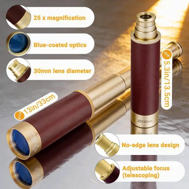 Alt view image 2 of 7 - Retro Pirate Telescope Zoomable with Treasure Map 25x30 Spyglass Portable Collapsible Handheld Telescope Vintage Monocular for Kids & Survival Gear Compass Pocket Military Compass