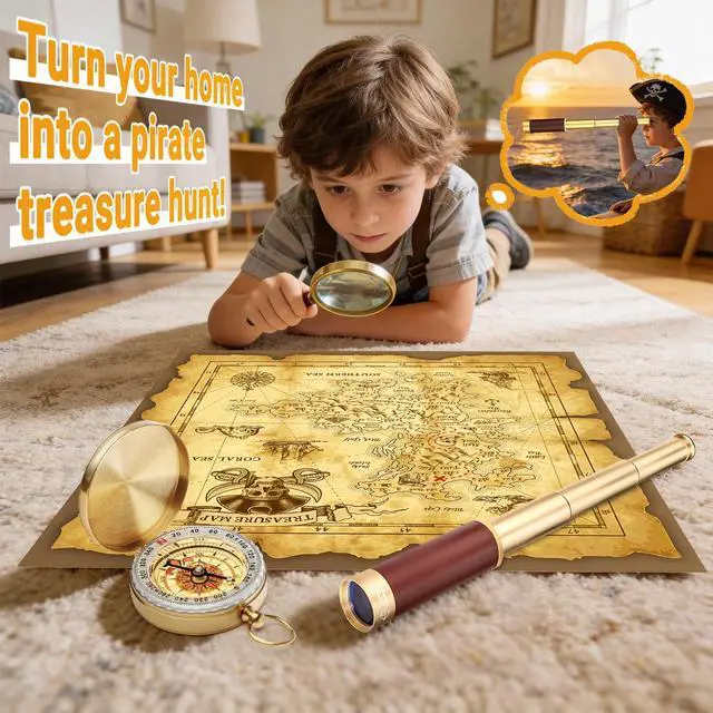 Alt view image 4 of 7 - Retro Pirate Telescope Zoomable with Treasure Map 25x30 Spyglass Portable Collapsible Handheld Telescope Vintage Monocular for Kids & Survival Gear Compass Pocket Military Compass