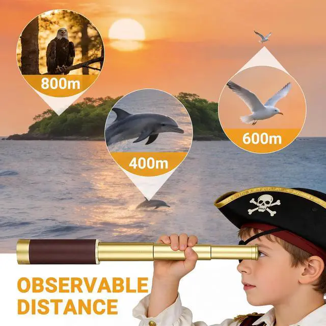 Alt view image 6 of 7 - Retro Pirate Telescope Zoomable with Treasure Map 25x30 Spyglass Portable Collapsible Handheld Telescope Vintage Monocular for Kids & Survival Gear Compass Pocket Military Compass