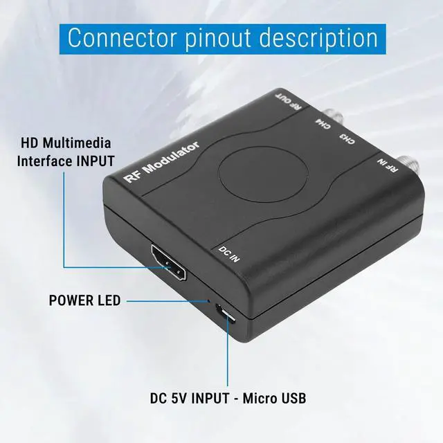 Alt view image 4 of 7 - HDM61 HDMI to RF Modulator VHF NTSC 1080P Converter for TV Game Console | NTSC CH3/CH4 Output, Durable ABS, CATV, HDMI 1.4, Up to 1080P, PLL VHF Control Plug & Play for PC, Game Console, TV