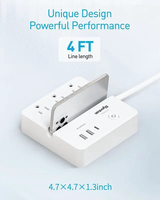 Alt view image 5 of 7 - Remote Control Power Strip with 3 RF Controlled Outlets Surge Protector Power Strip with 3 USB Ports, Phone Holder, 15A/1875W 4ft Cord Remote Control Outlet Plug for Home Office