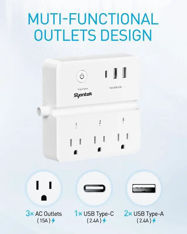 Alt view image 6 of 7 - Remote Control Power Strip with 3 RF Controlled Outlets Surge Protector Power Strip with 3 USB Ports, Phone Holder, 15A/1875W 4ft Cord Remote Control Outlet Plug for Home Office