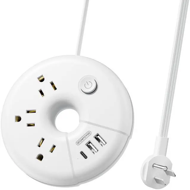 Main image of Travel Power Strip with USB Ports, Cruise Approved Power Strip with 3 Outlet 3 USB(1 USB C), 5 ft Extension Cord, Compact for Indoor Home Office Dorm Room Cruise Essentials, White