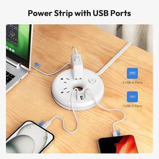 Alt view image 7 of 7 - Travel Power Strip with USB Ports, Cruise Approved Power Strip with 3 Outlet 3 USB(1 USB C), 5 ft Extension Cord, Compact for Indoor Home Office Dorm Room Cruise Essentials, White
