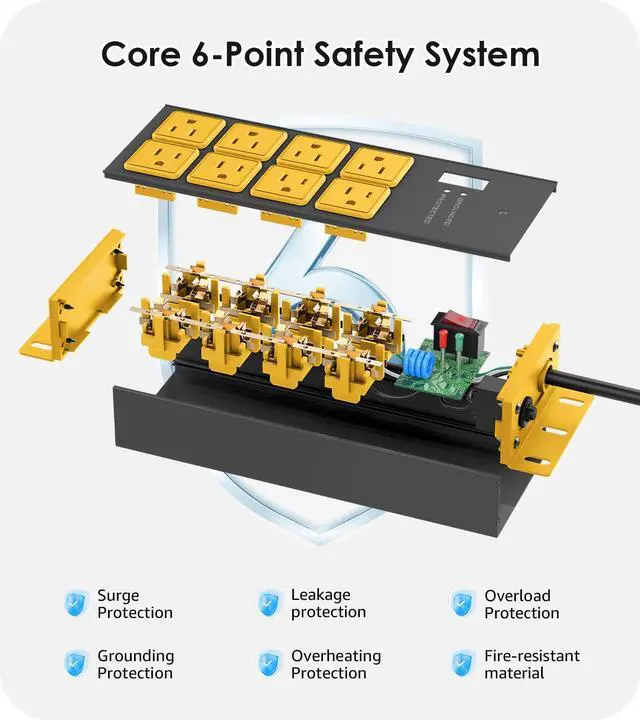 Alt view image 4 of 7 - Magnetic Heavy Duty Power Strip, 8 Ports. Yellow, 4FT, 1. | Extension Cord with Multiple Outlets, Garage, Industrial, Shop, Wall Mount Plug Extender, Grounding, Surge Protection