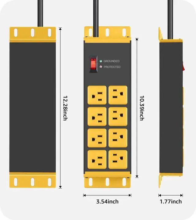 Alt view image 7 of 7 - Magnetic Heavy Duty Power Strip, 8 Ports. Yellow, 4FT, 1. | Extension Cord with Multiple Outlets, Garage, Industrial, Shop, Wall Mount Plug Extender, Grounding, Surge Protection