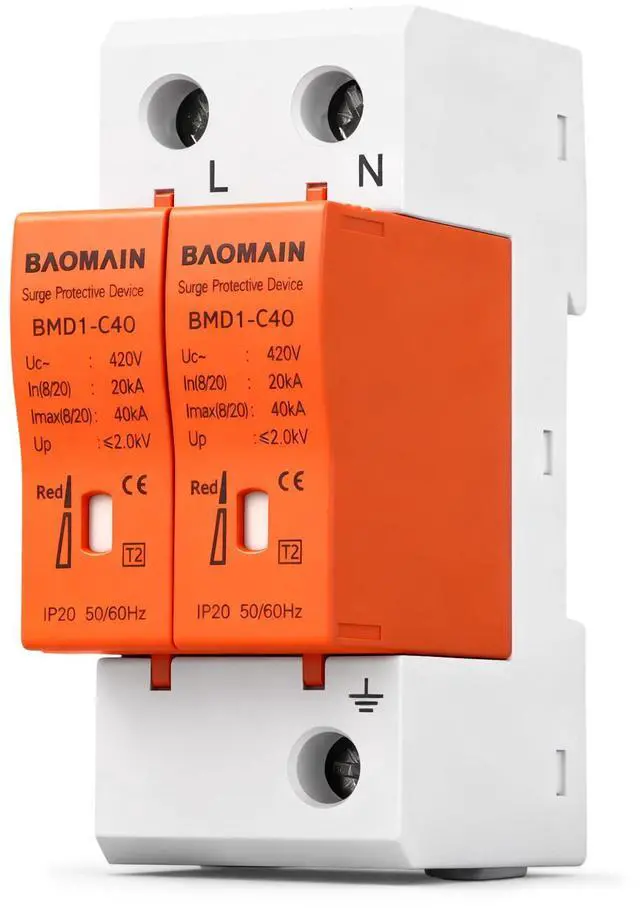 Main image of 2P AC Surge Protective Device 420V 40kA Single-Phase DIN Rail SPD | BMD1-C40 1P+N single-phase 420V AC 40kA surge protector with neutral protection and flame-retardant DIN rail housing