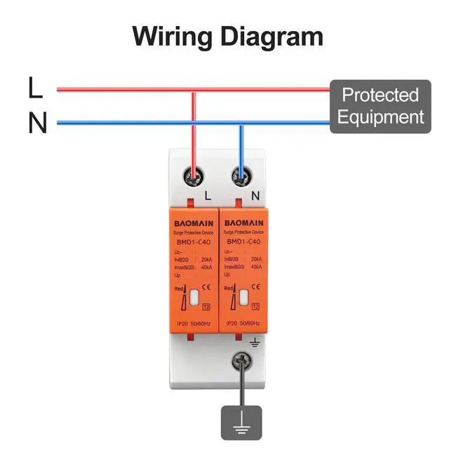 Alt view image 4 of 7 - 2P AC Surge Protective Device 420V 40kA Single-Phase DIN Rail SPD | BMD1-C40 1P+N single-phase 420V AC 40kA surge protector with neutral protection and flame-retardant DIN rail housing