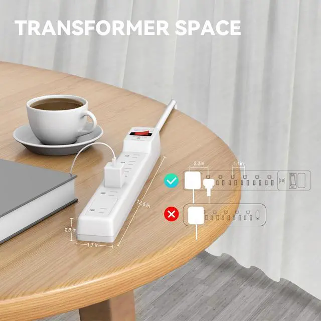 Alt view image 6 of 7 - Surge Protector 20FT (980 Joules) | Flat Plug Power Strip, Extension Cord with Multiple Outlets, 7 Outlets, ETL Listed, 14 Gauge, Wall Mountable, White